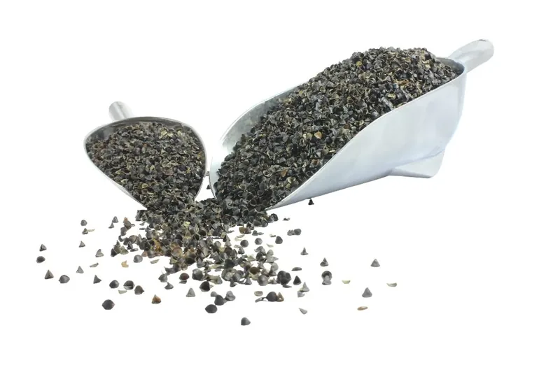 Clean buckwheat hulls in scoops
